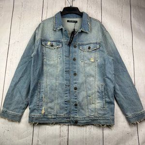 Mavi Medium Stretchable Oversized Distressed Denim Jeans Jacket‎ Women New